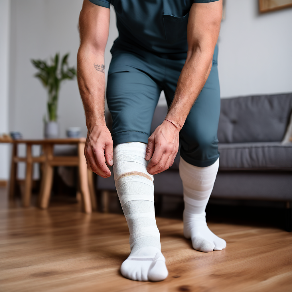 Image of Physiotherapist Demonstrates 5 Steps to Bandage Ankles to Prevent Burnout