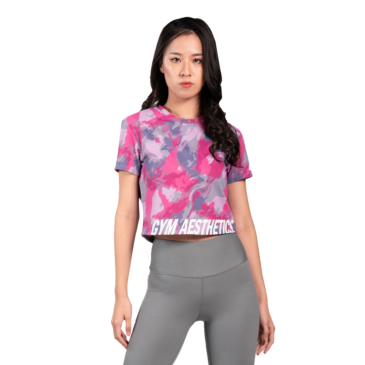 Image of Activewear Cropped Printed Fashion T Shirt for Women