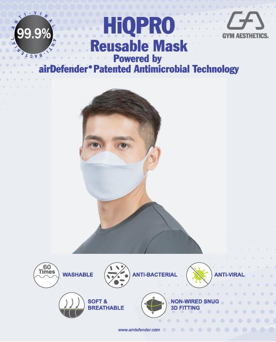 Image of HiQPRO Wiederverwendbare Maske mit patentierter antimikrobieller airDefender ® Technologie in Volltonfarbe