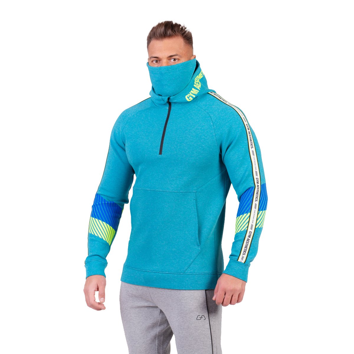 Image of Protection Detachable Mask 1/2 Zip Mock Hoodies for Men