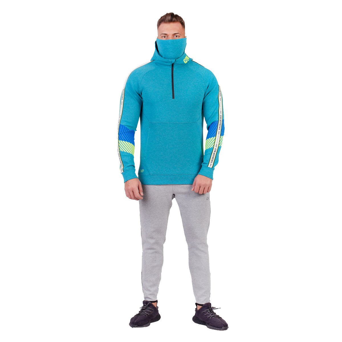 Image of Protection Detachable Mask 1/2 Zip Mock Hoodies for Men