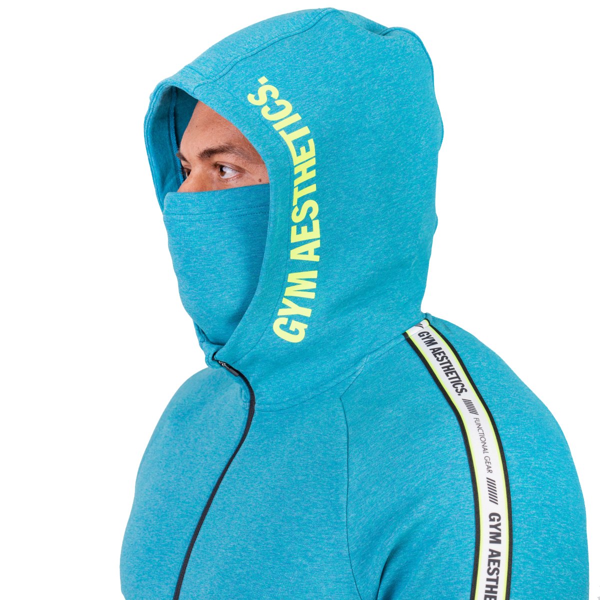 Image of Protection Detachable Mask 1/2 Zip Mock Hoodies for Men