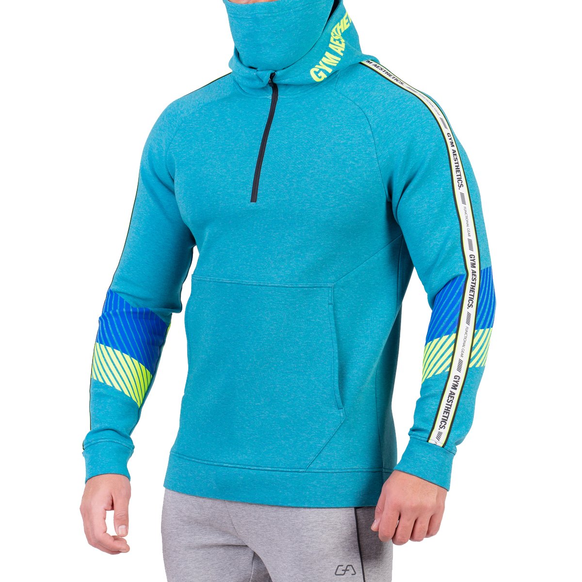 Image of Protection Detachable Mask 1/2 Zip Mock Hoodies for Men
