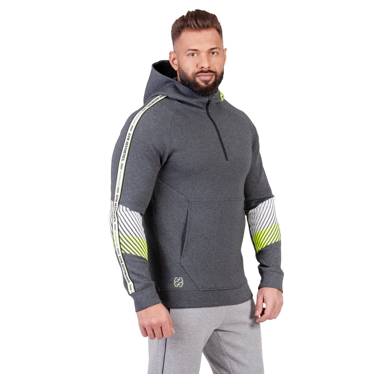 Image of Protection Detachable Mask 1/2 Zip Mock Hoodies for Men