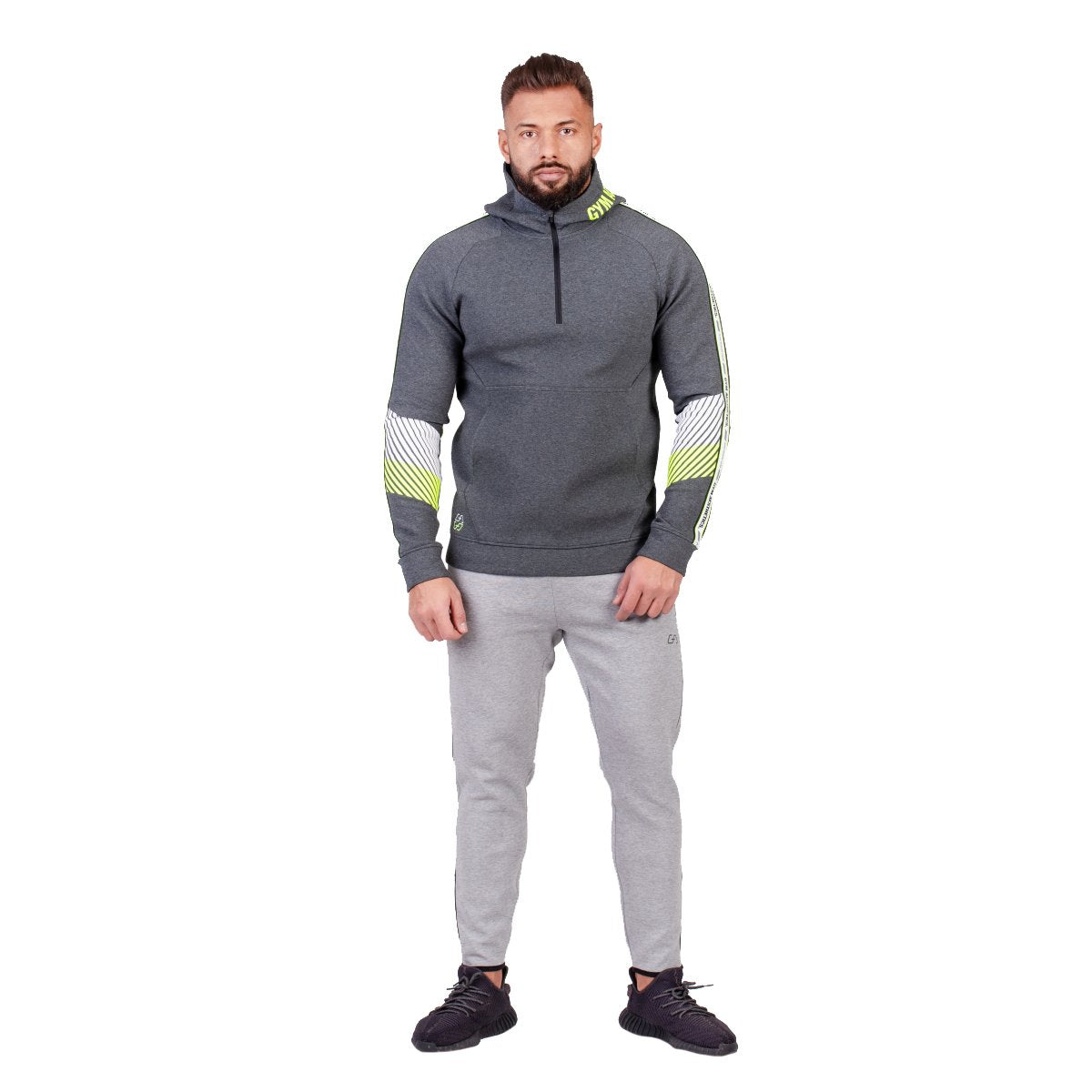 Image of Protection Detachable Mask 1/2 Zip Mock Hoodies for Men