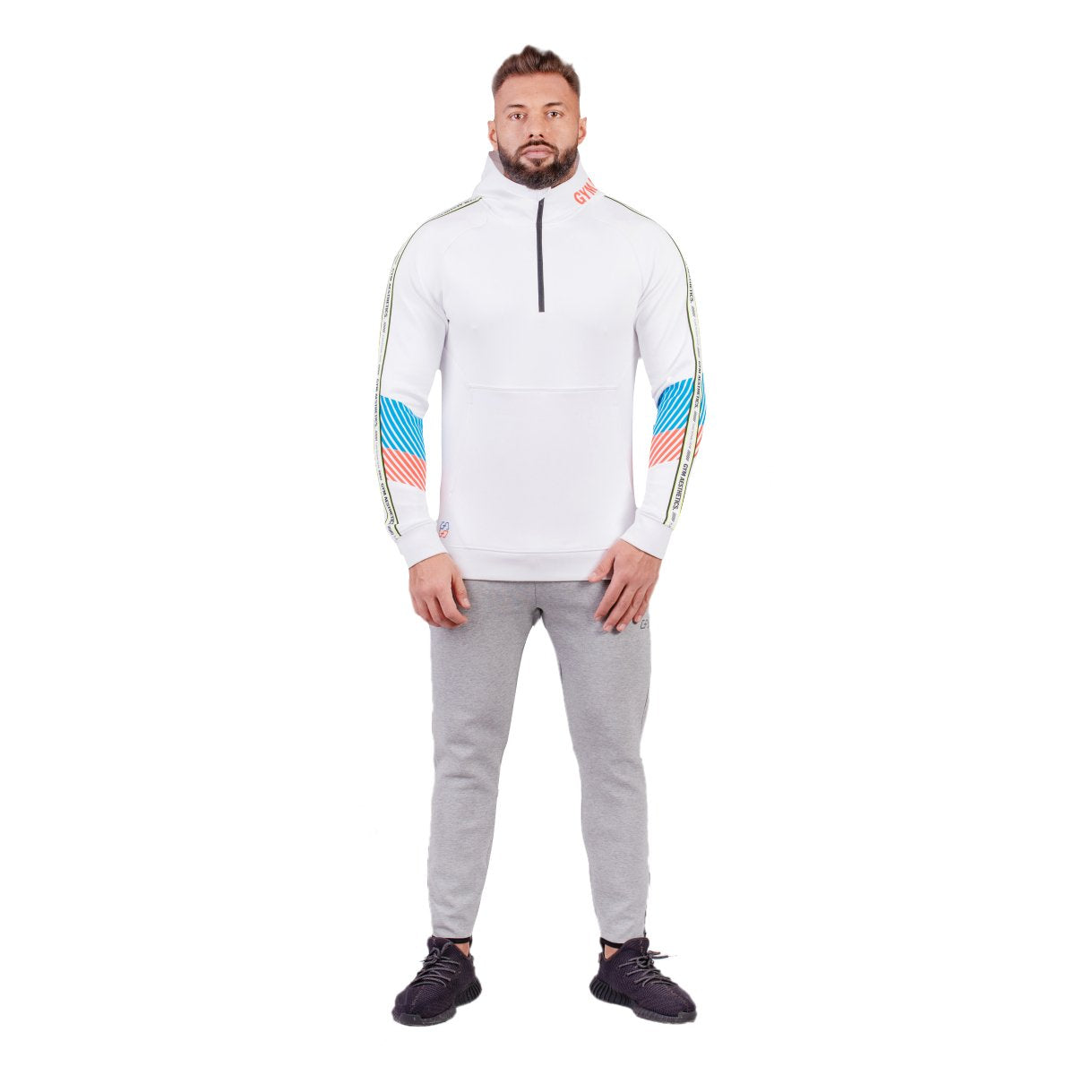 Image of Protection Detachable Mask 1/2 Zip Mock Hoodies for Men