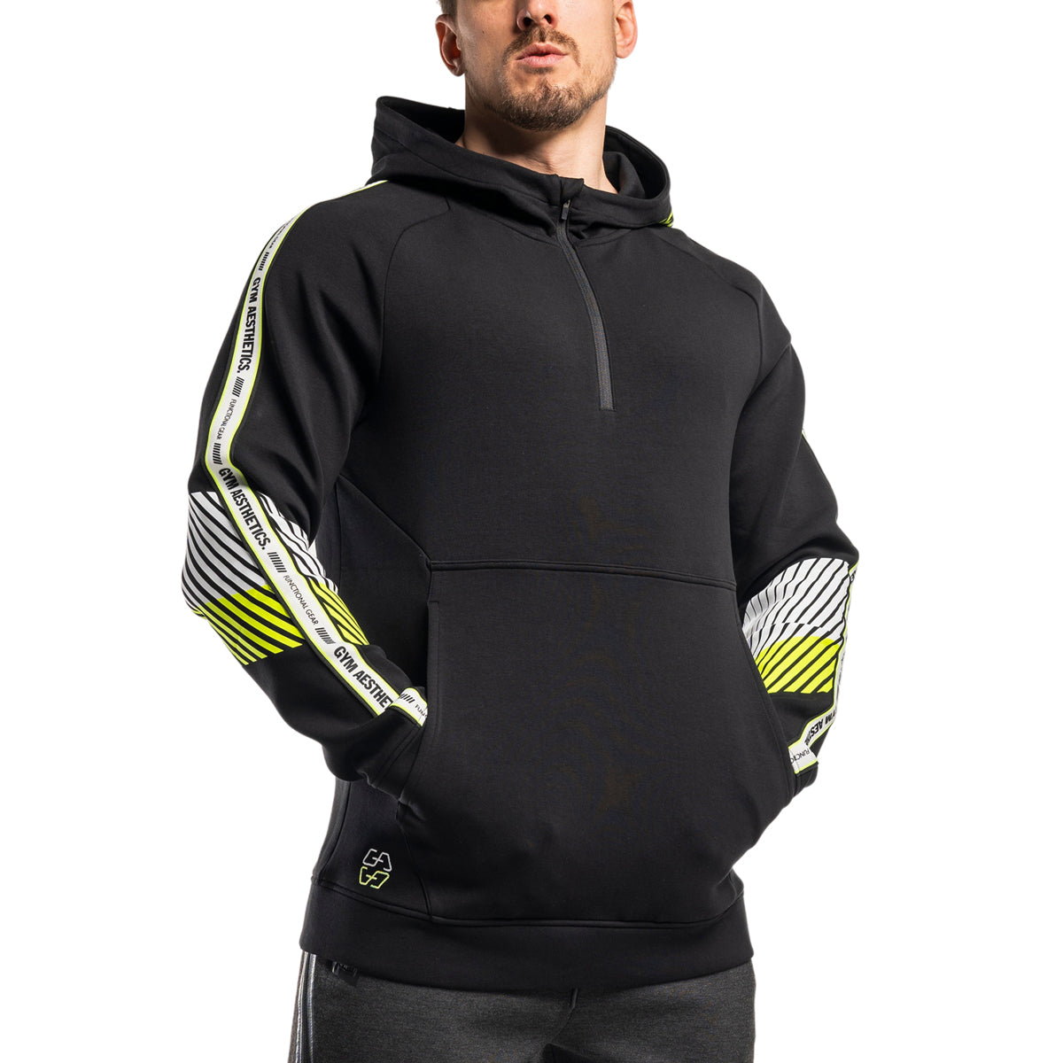 Image of Protection Detachable Mask 1/2 Zip Mock Hoodies for Men