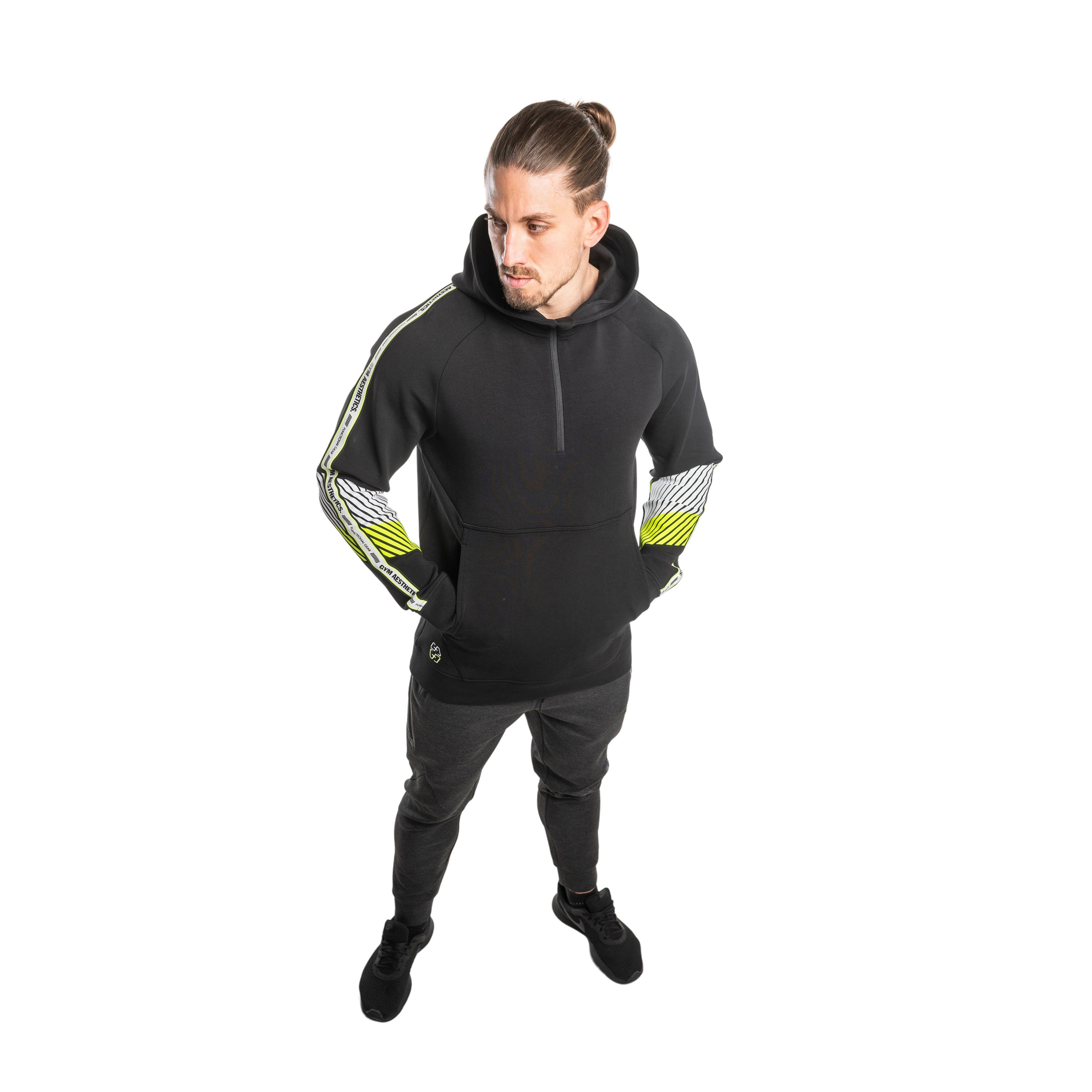 Image of Protection Detachable Mask 1/2 Zip Mock Hoodies for Men