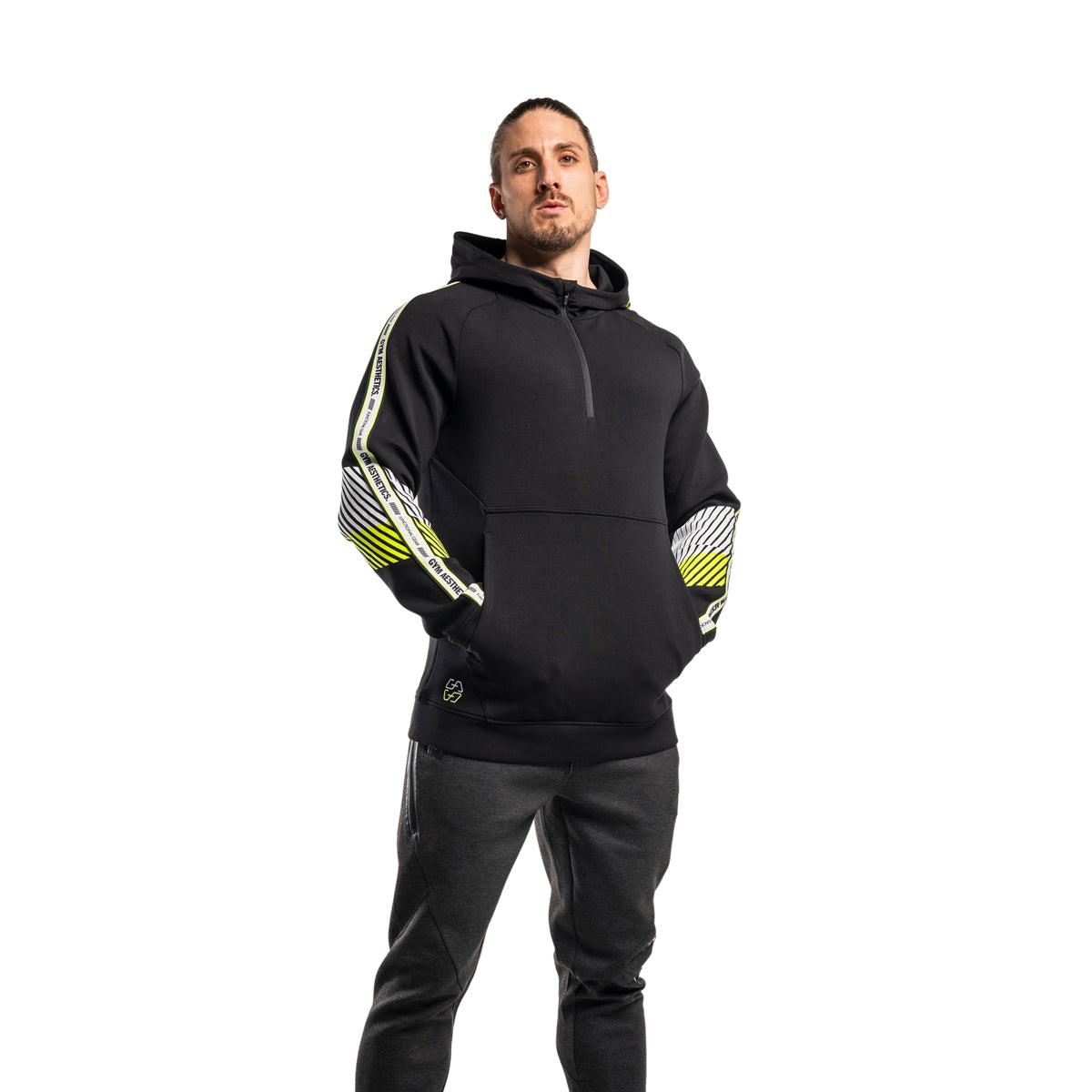 Image of Protection Detachable Mask 1/2 Zip Mock Hoodies for Men