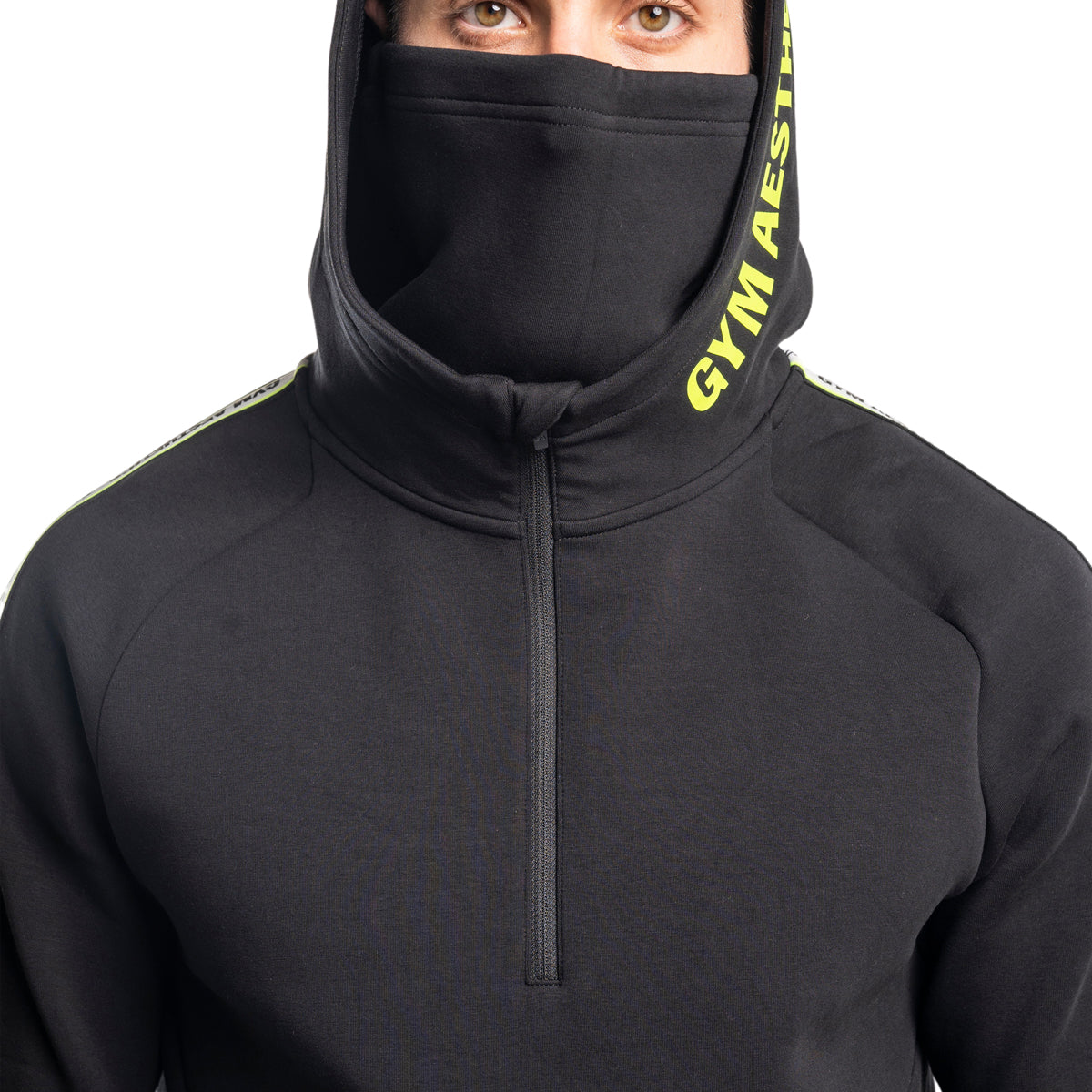 Image of Protection Detachable Mask 1/2 Zip Mock Hoodies for Men