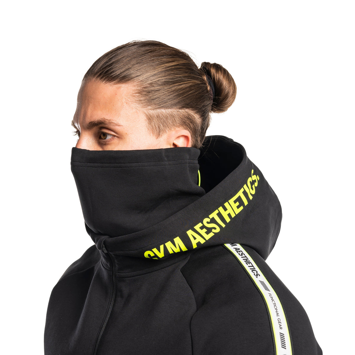 Image of Protection Detachable Mask 1/2 Zip Mock Hoodies for Men