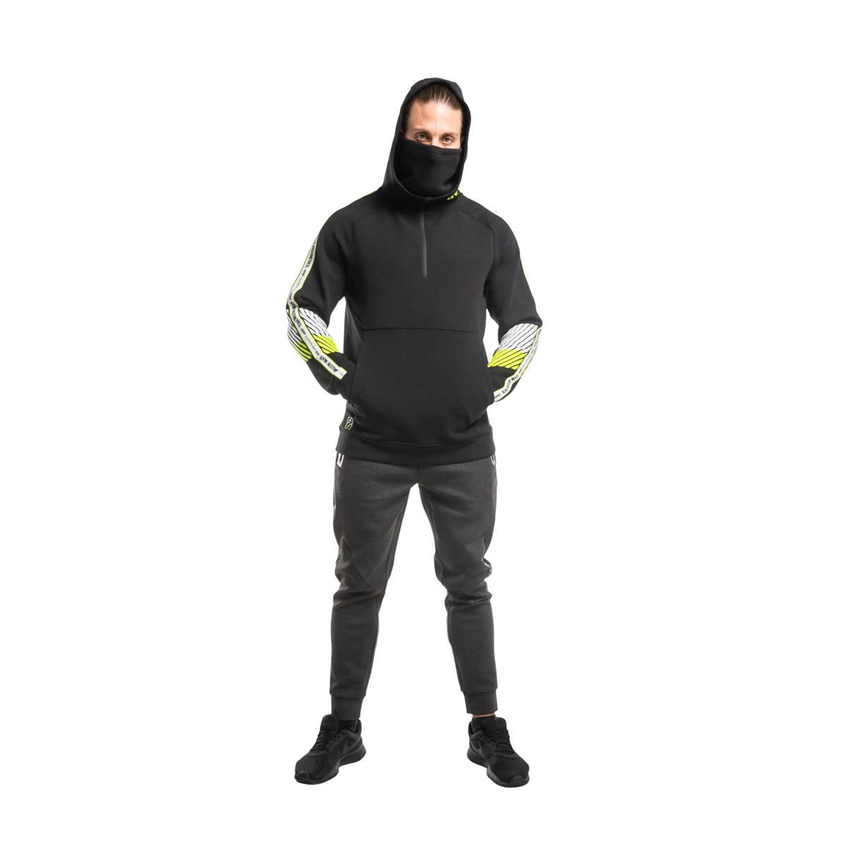 Image of Protection Detachable Mask 1/2 Zip Mock Hoodies for Men