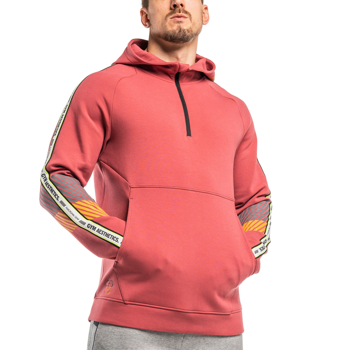 Image of Protection Detachable Mask 1/2 Zip Mock Hoodies for Men