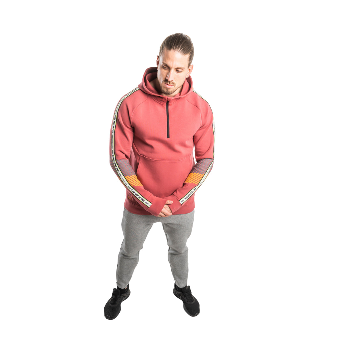 Image of Protection Detachable Mask 1/2 Zip Mock Hoodies for Men