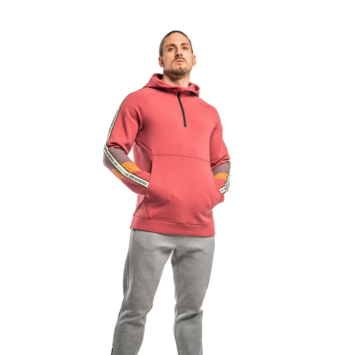 Image of Protection Detachable Mask 1/2 Zip Mock Hoodies for Men