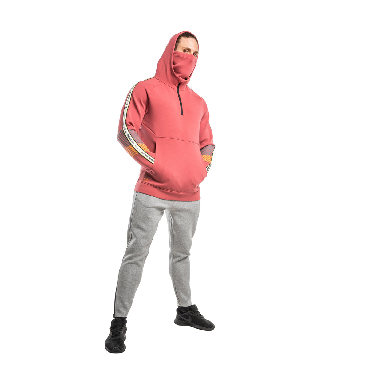 Image of Protection Detachable Mask 1/2 Zip Mock Hoodies for Men