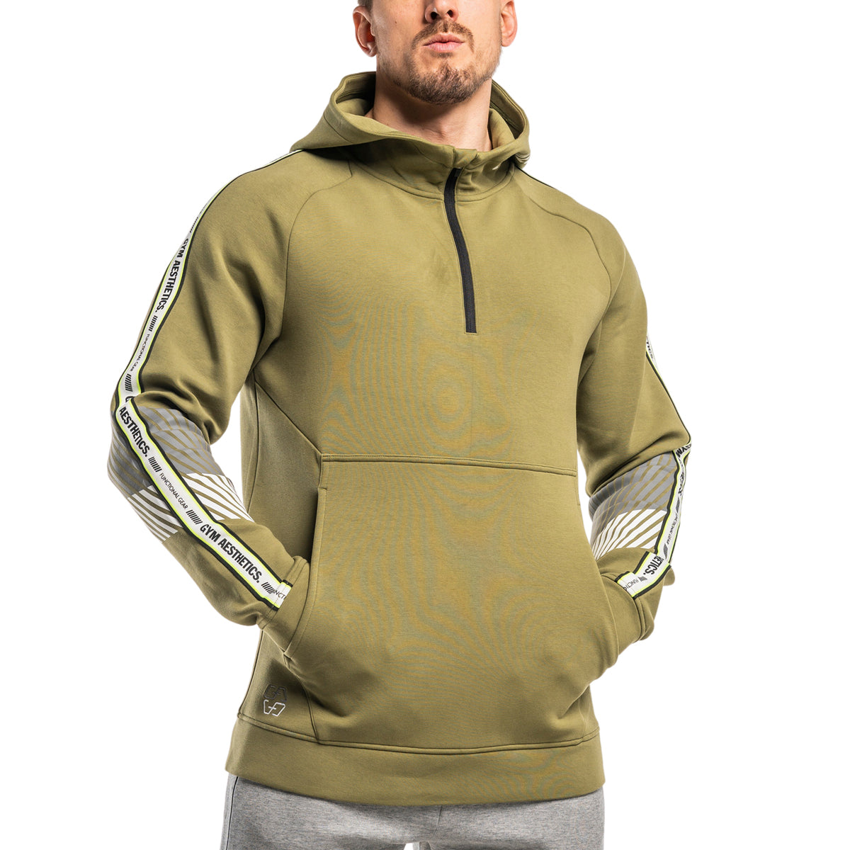 Image of Protection Detachable Mask 1/2 Zip Mock Hoodies for Men