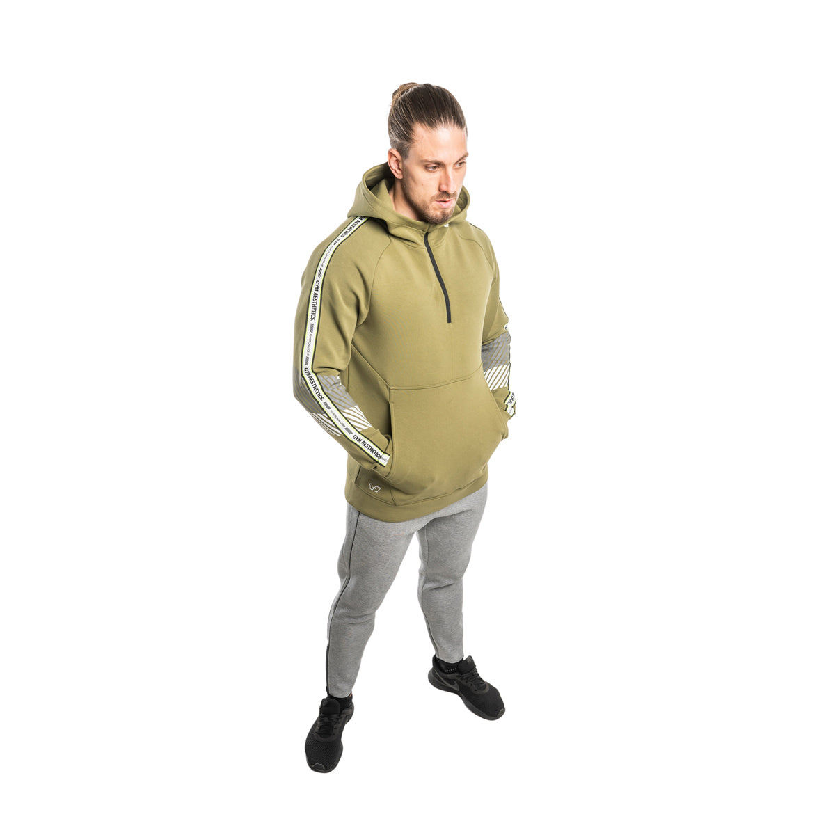 Image of Protection Detachable Mask 1/2 Zip Mock Hoodies for Men