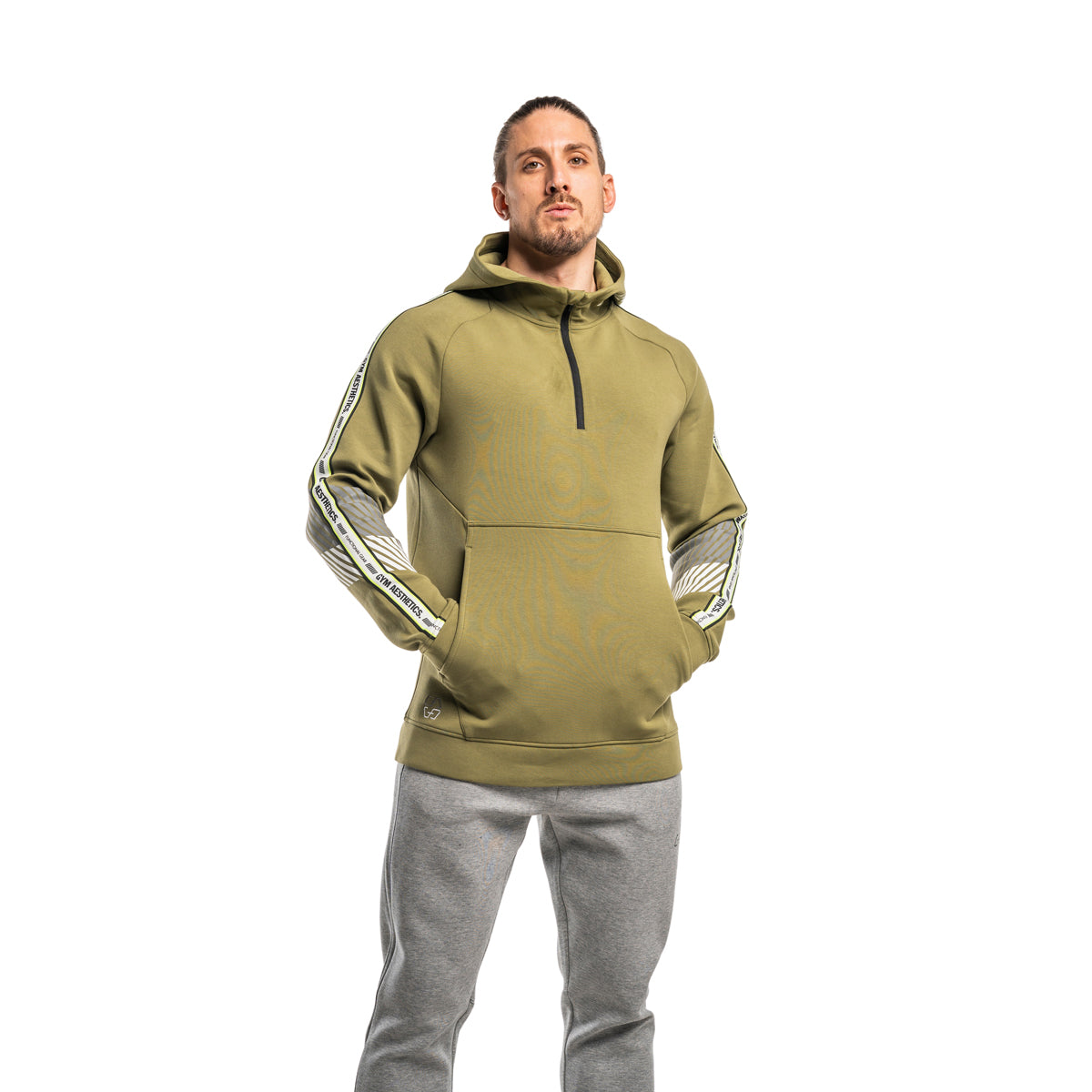 Image of Protection Detachable Mask 1/2 Zip Mock Hoodies for Men