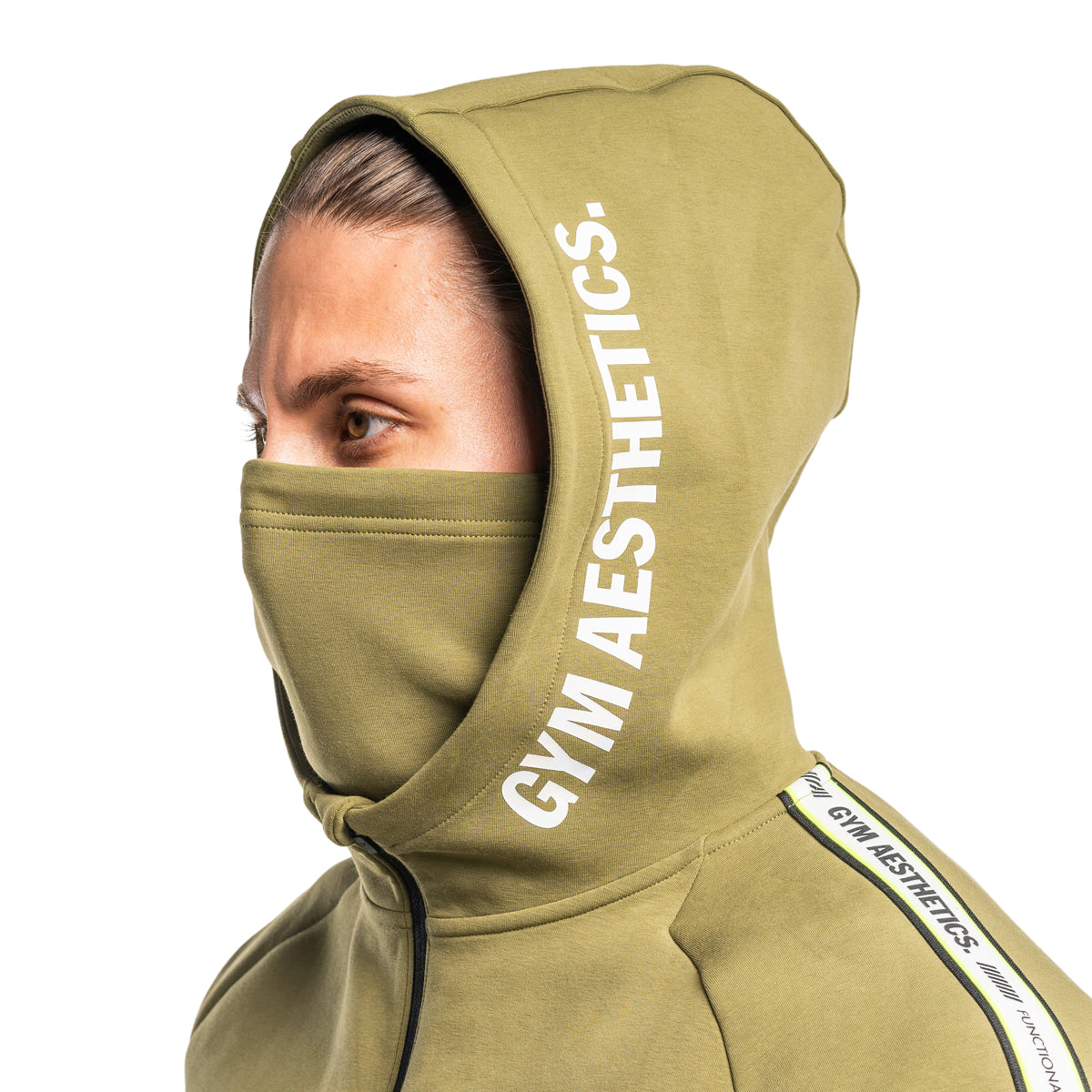 Image of Protection Detachable Mask 1/2 Zip Mock Hoodies for Men