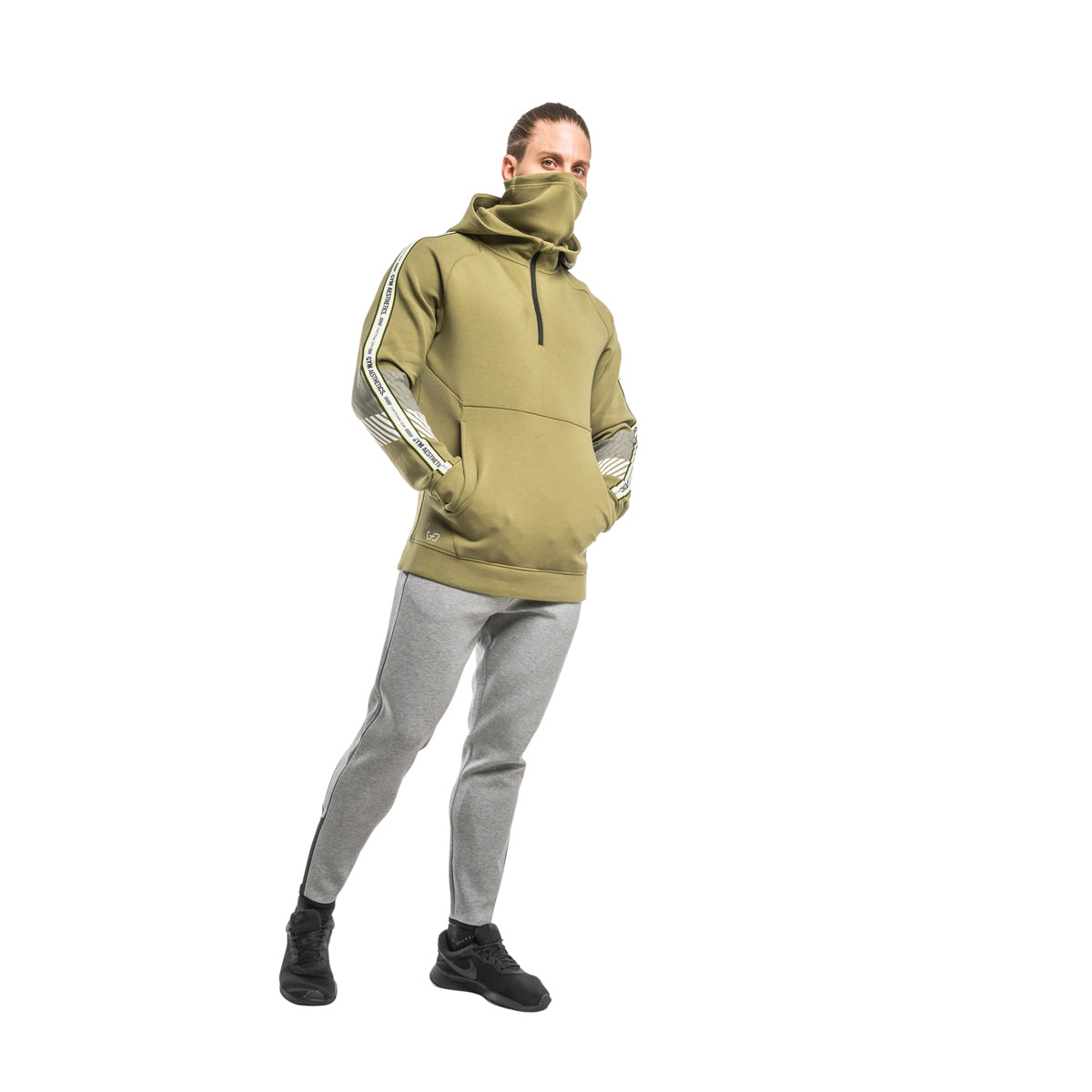 Image of Protection Detachable Mask 1/2 Zip Mock Hoodies for Men